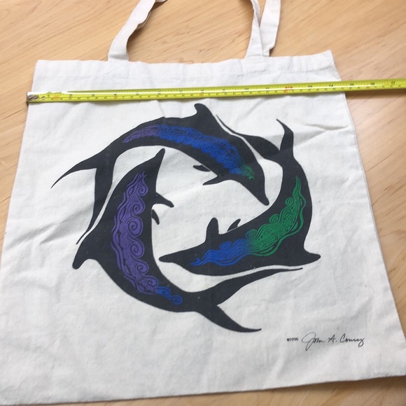 100% Cotton Three Dolphins in a Circle Tote Bag - Picture 6 of 7